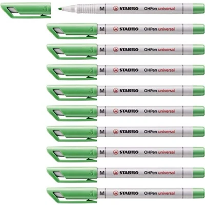 Imagen de Stabilo Ohpen universal Caja con 10 rotuladores de punta fina, medio, deleble en agua, color verde