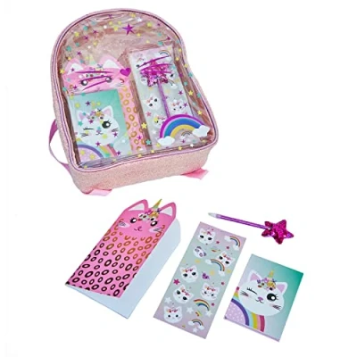 Imagen de Inca Pack Papelería Kawaii Para Niñas con Mochila de Gatito Contiene Bloc Notas, Libreta, Pegatinas y Bolígrafo Escolar Set Ideal Regalo