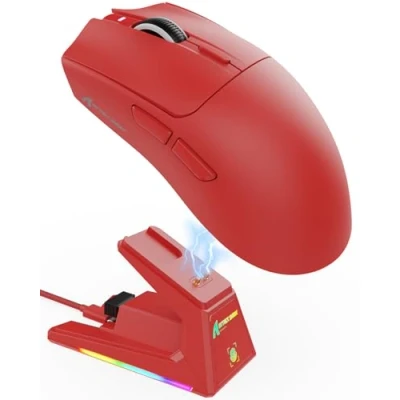 Imagen de ATTACK SHARK X1 Ratón para Juegos con Base de Carga Magnética, Sensor PixArt PAW3395PRO, 40000DPI, Bluetooth/2,4G Wireless/Wired, 49g Superligero, Microinterruptores 100M PC/Xbox/Mac (Rojo)