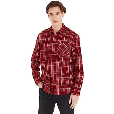 Imagen de Tommy Jeans Men Check Pocket Shirt Casual, Multicolor (Rouge Check), S