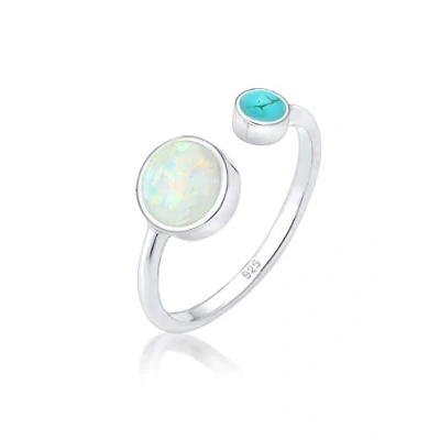Imagen de Elli Anillos Mujeres Boho Abierto Ajustable con Ópalo Sintético y Howlite en Plata de Ley 925