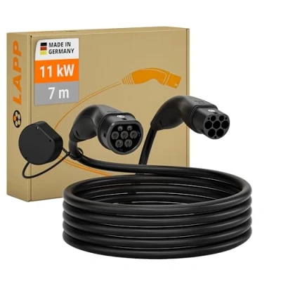 Imagen de LAPP Mobility EV Cable de Carga Tipo 2, 11 kW/Liso / 20 A/Trifásico/Cable para Coches eléctricos/Modo 3 7m