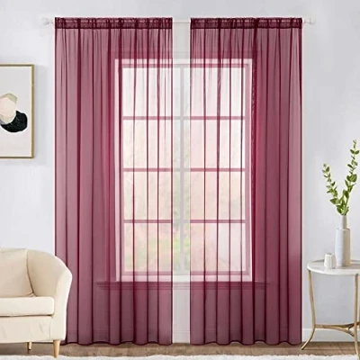 Imagen de MIULEE Cortinas Visillos Cortina Translúcida Salon Transparente Poliester de Ventana Visillo Moderno para Sala Estar Cuarto Dormitorio Habitación Comedor Cocina 2 Piezas 140x225cm Rojo