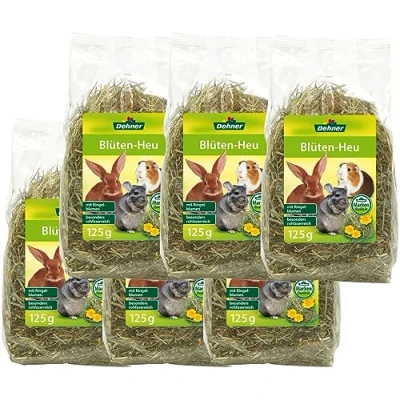 Imagen de Dehner Bocadillo para roedores, Mezcla de Flores ricas en Fibra cruda, Conejos Enanos, heno y caléndula, 6 x 125 g (750 g)