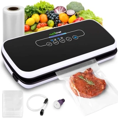 Imagen de NutriChef Food Saver Vakuumiermaschine 110 W Automatisches Foodsaver System Air Seal Maschine Verpackung Versiegelung Lagerung Konservierung Sous Vide PKVS18BKEU (Schwarz)