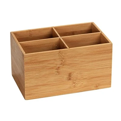 Imagen de WENKO Caja de bambú Terra, 4 compartimentos almacenaje, cesta para el baño natural