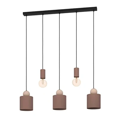 Imagen de Eglo lámpara colgante Gazzola para comedor, barra de 5 luces sala y luminaria metal en moca arena, luz con casquillo E27