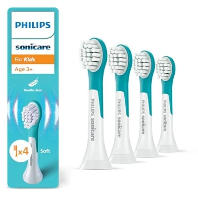 Imagen de Cabezales de cepillo dental sónico Philips Sonicare for Kids Original Compact para niños a partir 3 años: paquete 4 unidades en azul (modelo HX6034/33)