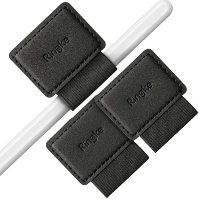 Imagen de Ringke Pen Holder [3 Piezas] Soporte para Bolígrafo 3M Autoadhesivo Portalápices Cuero de PU Apple Pencil, Logitech Crayon, Diario, Cuaderno, Lápiz Black