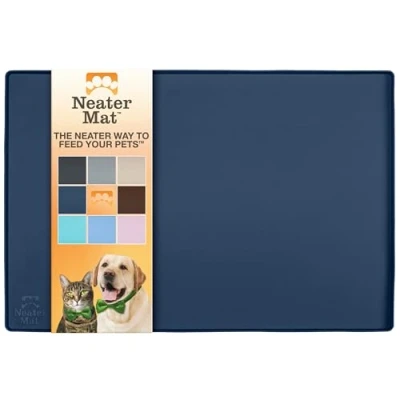 Imagen de Neater Pet Brands Mat Tapete de Silicona Impermeable para Cuencos Mascotas, Protege los Suelos Alimentos y Agua (81,3 x 61 cm Silicone, Azul Oscuro)