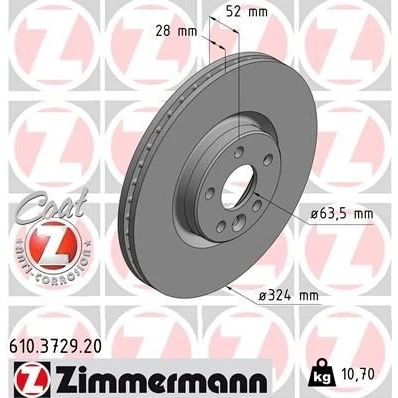 Imagen de ZIMMERMANN COAT Z 610.3729.20 Disco de freno 324 28 6/5 5 108 ventilación interna revestido VOLVO: XC60 I