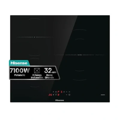 Imagen de Hisense HI6321BSCE Placa Induccion, Vitroceramica, 3 Fuegos, 7200W, Calentamiento Rápido Power Boost, Contol Táctil, Zona Expandible