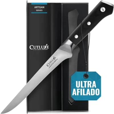 Imagen de Cutluxe Cuchillo Fileteador y para Deshuesar. Cuchillos de Cocina 15cm Cortes Carnes. Hoja Afilada Acero Alemán Alto Grado Carbono. Mango Ergonómico Espiga Completa. Serie Artesano