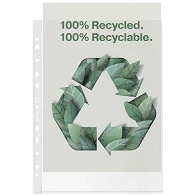 Imagen de Esselte Fundas 100% Recicladas A4, Polipropileno Resistente en Relieve, 70 Micras, 100 unids, Multitaladro, 627493