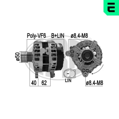 Imagen de ERA 209614A Alternador 14V 180A VOLKSWAGEN: Golf 7, Sharan II, Touran AUDI: A3 Berlina, A1 Sportback, Hatchback, SKODA: Octavia 3 Combi