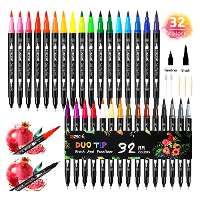 Imagen de ZSCM 32 Colores Rotuladores de punta Pincel, con Acuarelables Doble fina Fineliner Plumas para Adulto libros colorear, Bullet Journal, Caligrafía y Dibujos, ilustraciones, bocetos