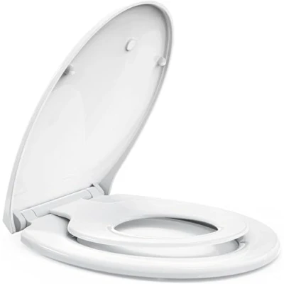 Imagen de STOREMIC Tapa de inodoro con dispositivo automático descenso automático, asiento cierre magnético para niños, función liberación rápida, bisagras ajustables, forma O
