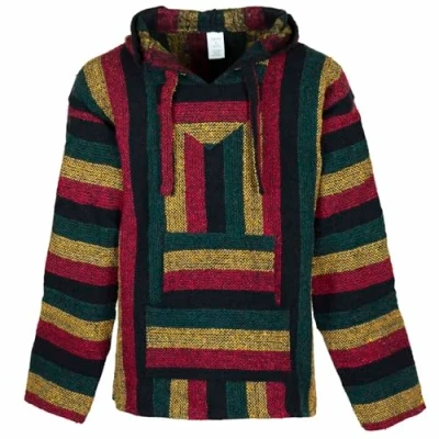 Imagen de Siesta Baja Sudadera con Capucha Mexicana Hippie Festival Jumper para Hombre y Mujer (Rasta, XXL)