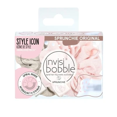 Imagen de Invisibobble Sprunchie coletero rosa y beige x2 Scrunchie de tela con goma pelo en espiral al interior edición limitada Coleteros otoño