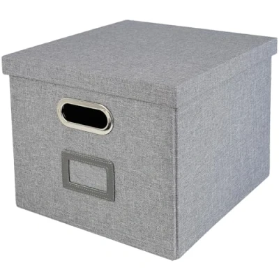 Imagen de HMF Caja de almacenamiento con tapa para archivadores colgantes DIN A4, apta Kallax, 33 x 37,5 28 cm, color negro