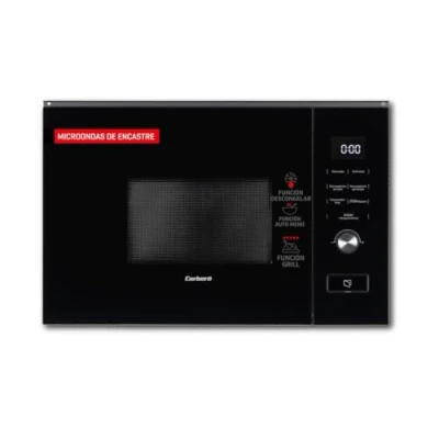 Imagen de Corberó Microondas 20 Litros CMICM20GLNINTEG Potencia 800W Cristal Negro Auto Menú Descongelar Grill 5 Niveles Control Touch Temporizador 95 min Plato Giratorio 255mm