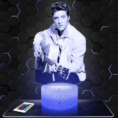 Imagen de lámpara de mesilla noche, luz nocturna táctil Elvis P. LED ilusión 3D, idea regalo para niños y niñas, Navidad, noche o adultos. TOP