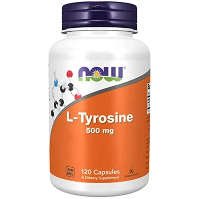 Imagen de Now Foods, L Tyrosine, 500mg, 120 Cápsulas, Probado en Laboratorio, Sin Gluten, Soja, No GMO
