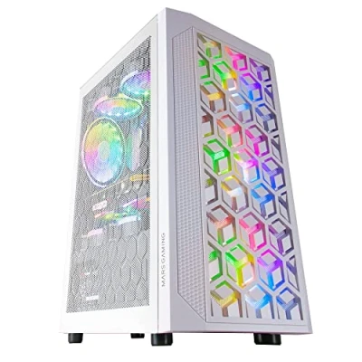 Imagen de MARSGAMING MCMESHW Blanco, Caja PC Gaming, Micro ATX, Diseño Mesh Total, 3x Ventilador FRGB