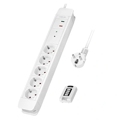 Imagen de LogiLink LPS402 Regleta de 5 enchufes + Mando a Distancia para hasta 2 regletas al Mismo Tiempo, CEE 7/3 (protección Contacto), Longitud Cable: 1,5 m