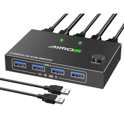 Imagen de KVM Switch HDMI 2 puertos 4K@30Hz, MLEEDA Conmutador y USB para PC Comparta un conjunto de teclado, mouse, impresora monitor UHD, con cables