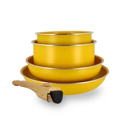 Imagen de Menastyl 6020588 Batería de cocina (5 piezas, aluminio reciclado, 2 sartenes 22 cm y 26 + 16 18 1 mango extraíble, todo tipo fuego, incluida inducción