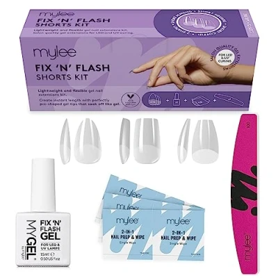Imagen de Mylee Fix N Flash Kit de Puntas uñas Gel Suave, 3 Tamaños, 216 Piezas, Cuadradas, Almendradas y Coffin, incluye gel, toallitas preparación lima uñas, extensiones flexibles