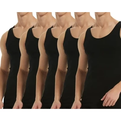 Imagen de Falechay Camiseta Tirantes para Hombre Pack de 5 Algodón 100% Camisetas Interiores Deporte más Colores Negro L