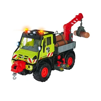 Imagen de Dickie Camión maderero Unimog con cabrestante eléctrico y Brazo de grúa Control Palanca, Efectos luz Sonido, para niños a Partir 3 años. (203749032)