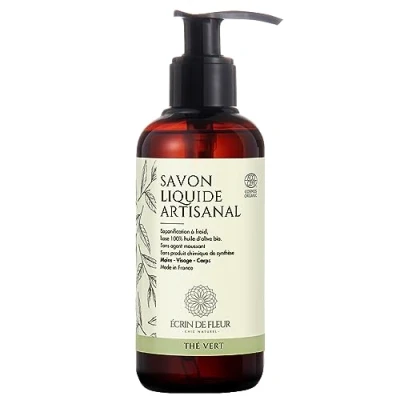 Imagen de Écrin de Fleur Jabón Líquido Artesanal Té Verde, Orgánico Certificado, para Rostro, Manos y Cuerpo Fabricado en Francia, 1x250ml