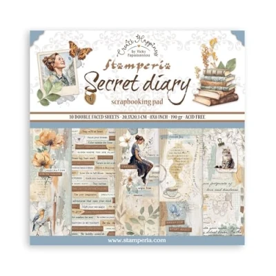Imagen de Stamperia Scrapbook Paper Pad for Scrapbooks, Albums, Card Making, Bullet Journalling, and More, Acid Free, Double Sided, Perfect Hobbies, Crafts, Gifting (Secret Diary) (20,3 x 20,3 cm)