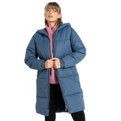 Imagen de Dare2b Indulgent Jacket Womens Long Coat tejido reciclado repelente al agua cremallera completa con 2 bolsillos bajos cremallera, capucha y puños elásticos