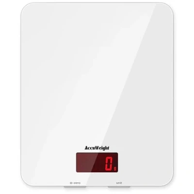 Imagen de ACCUWEIGHT Báscula Digital de Cocina con Superficie Vidrio Templado 5kg/11 lbs Balanza Alimentos Multifuncional Pantalla LCD para Peso Comida, Alta Precisión hasta 1g, Blanco