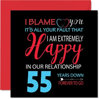 Imagen de Divertida Tarjeta de aniversario esmeralda para marido y esposa Your Fault I&#039;m Extremely Happy feliz 55 boda pareja, tarjetas felicitación mm x 145