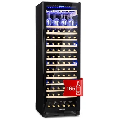 Imagen de Klarstein Vinoteca, Nevera para Vinos con 1 Zona de Refrigeración, Botellero Puerta Cristal Vino, Proseco, Expositor Interior y Exterior, Panel Táctil, 433 L., Vinoteca Capacidad 165 Botellas
