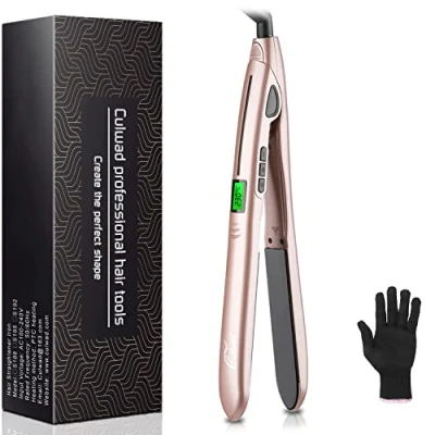 Imagen de Culwad plancha de pelo 2 en 1 para el cuidado del cabello, y rizador con pantalla LCD, temperatura, rizos rotación temperatura ajustable (140 230 ℃), doble voltaje