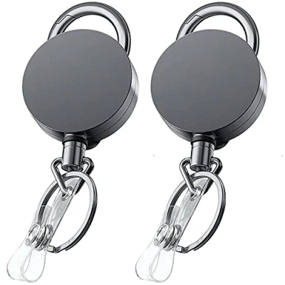 Imagen de VOVIGGOL 2 piezas Llavero Extensible Retractil, Mosquetón de Carrete Tarjeta y Clip Cinturon con Cordón Nylon para Soporte ID, 70 cm