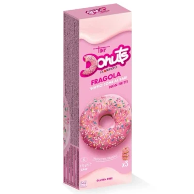 Imagen de Cuorenero 3 Donuts sabor fresa no fritos Sin gluten por si acaso Bocadillo de cacao 111 gramos