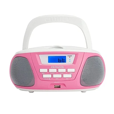 Imagen de Aiwa BBTU 300PK: Radio CD Portátil con Bluetooth, USB, Aux In, Sintonizador de Radio, Edición Especial Infantil para niños y niñas