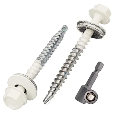 Imagen de SKIR&#039;CO (20 uds) Tornillos para techos pintados 4,8 x 50 mm autoperforantes con arandelas de EPDM, cabeza hexagonal (blanco puro, RAL 9010)