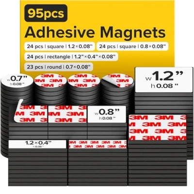 Imagen de Imanes Adhesivos y Potentes (2 cm x2 cm) Imán Flexible, Cuadrado redondo Fuertes Pequeños Etiquetas Hojas Magnéticas 95 UDS