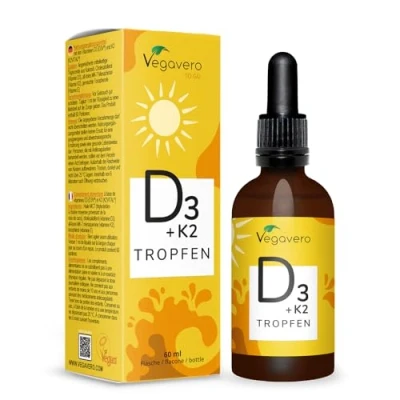 Imagen de Vitamina D3 y K2 MK 7 Gotas Vegavero® VEGANO 60 ml K2VITAL®, + Vitamin D3V® Sin Aditivos 2000 UI Dosis Diaria
