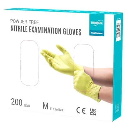 Imagen de EUROPAPA® 200 Guantes De Nitrilo Desechables Que Cumplen Las Normas EN455 EN374, Sin Polvo Ni LÁTex, Disponibles En Tallas S, M, L Y XL (M, Amarillo)