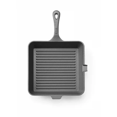 Imagen de HENDI sartén parilla de hierro fundido, acanalada, con pico vertedor, asar grill, apto para horno, cocina gas, inducción, eléctrica, vitrocerámica, mango: 140mm, 250x250x(H) 50mm