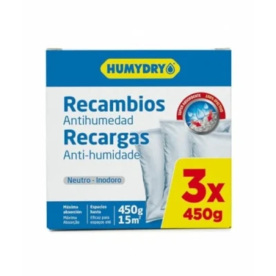 Imagen de Set 3 tabletas Antihumedad para Deshumidificadores Ideal Armarios, Baños y Habitaciones Espacios de hasta 15 m2 Bolsas 450 g Aroma: Neutro Humydry